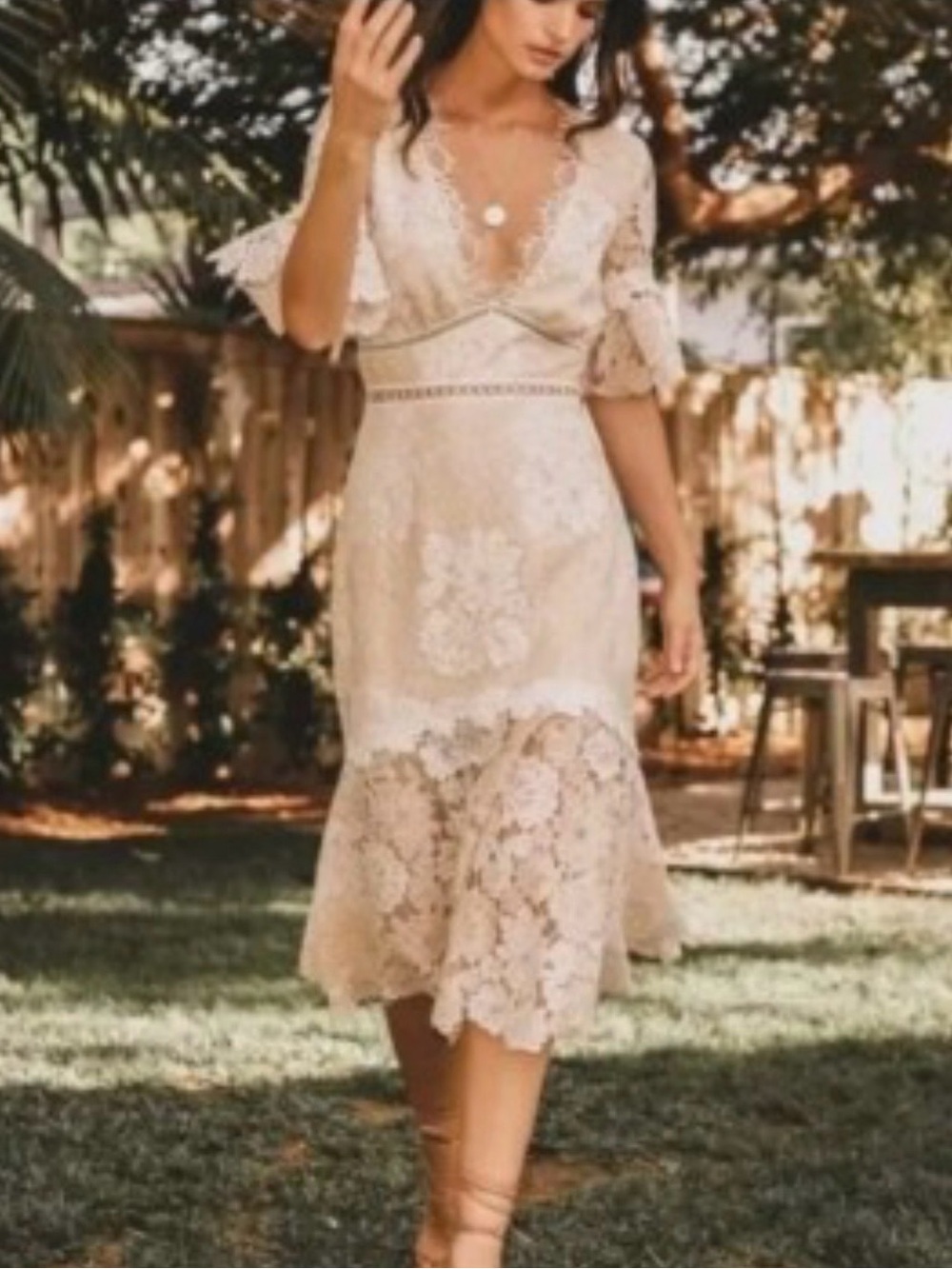 SAYLOR Cream Lace V-Neck Midi Dress